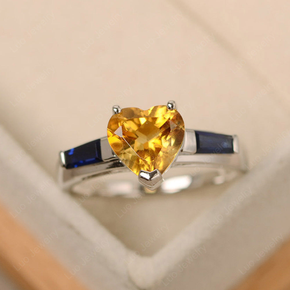 Heart Shaped Citrine Ring With Sapphire Baguette - LUO Jewelry