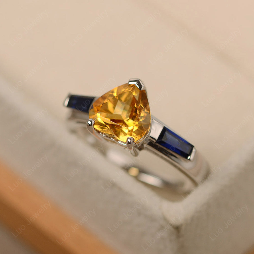 Heart Shaped Citrine Ring With Sapphire Baguette - LUO Jewelry