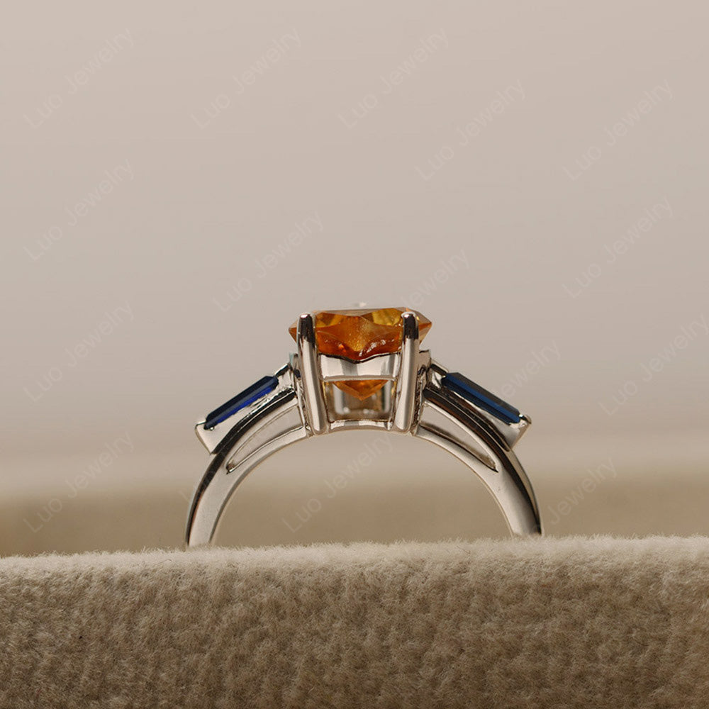 Heart Shaped Citrine Ring With Sapphire Baguette - LUO Jewelry