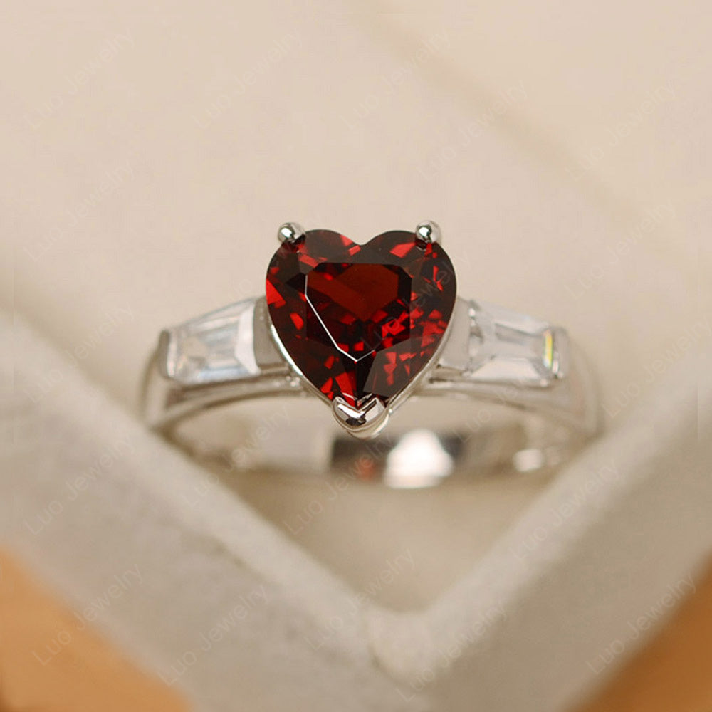 Heart Shaped Garnet Ring With Baguette - LUO Jewelry
