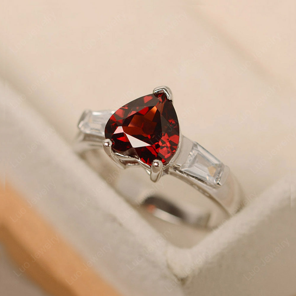 Heart Shaped Garnet Ring With Baguette - LUO Jewelry