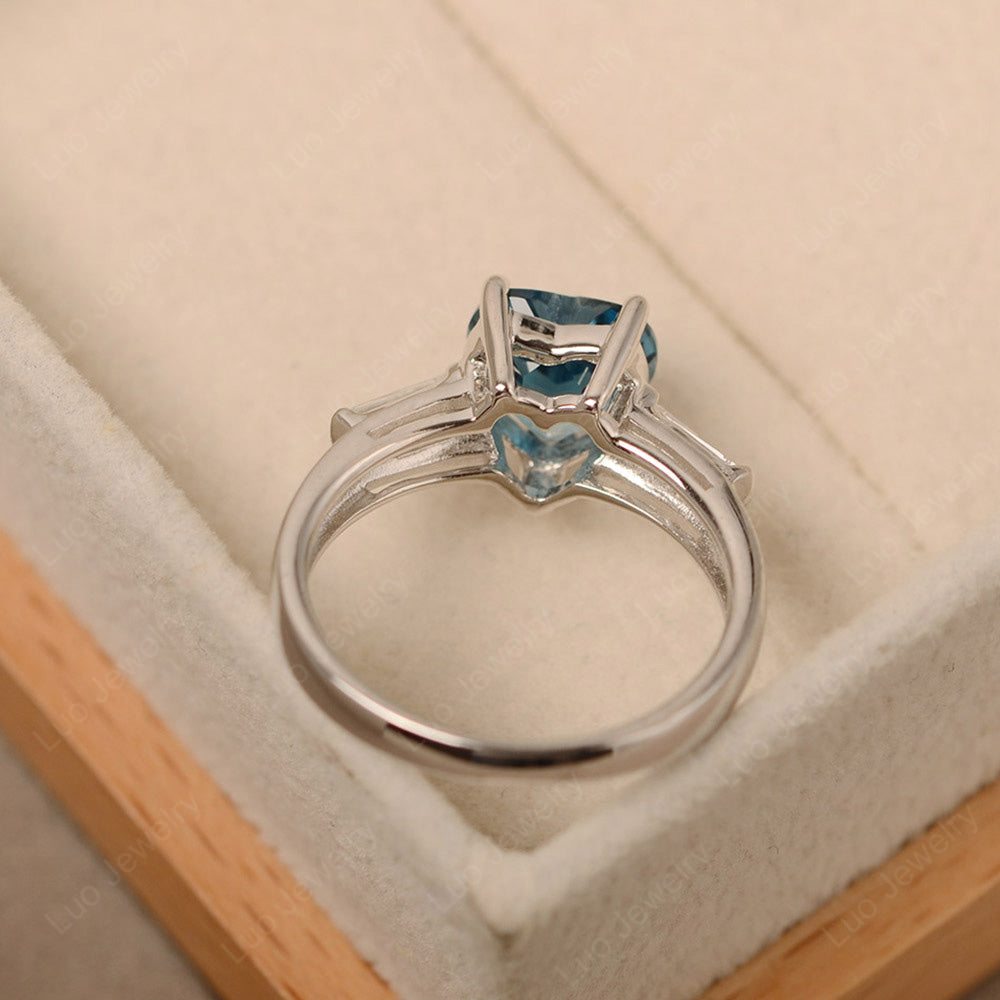 Heart Shaped London Blue Topaz Ring With Baguette - LUO Jewelry