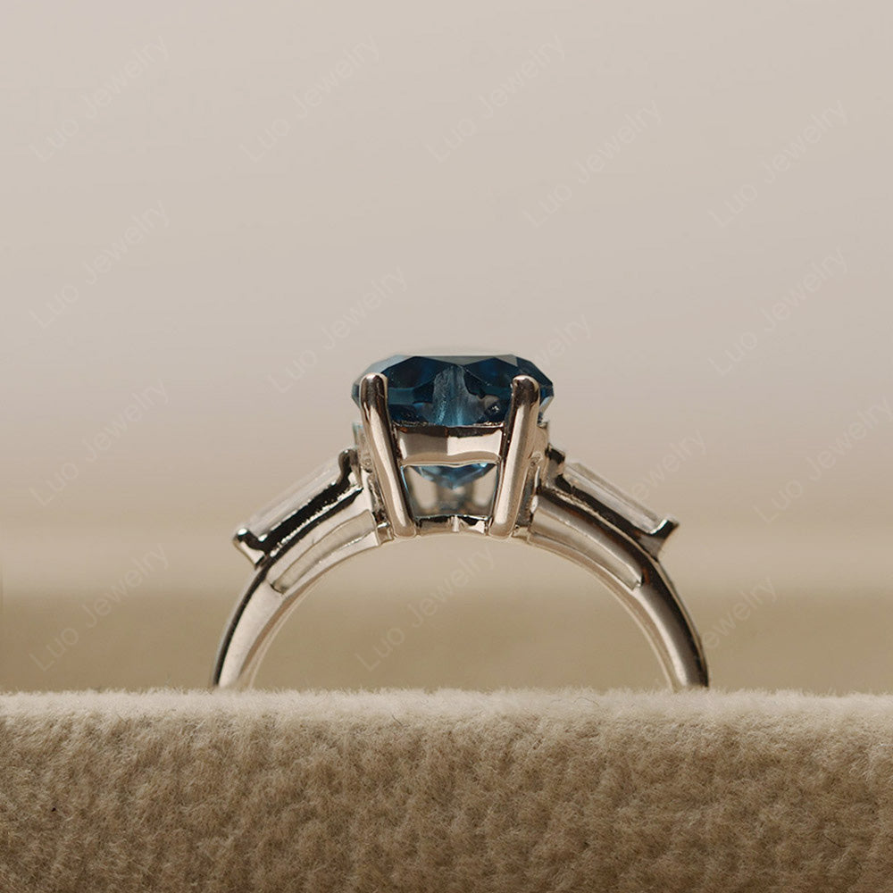 Heart Shaped London Blue Topaz Ring With Baguette - LUO Jewelry