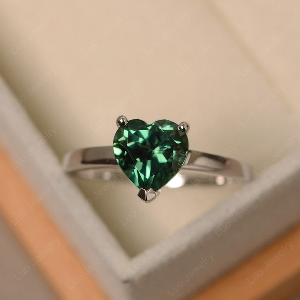 Hear Cut Green Sapphire Solitaire Ring For Women - LUO Jewelry