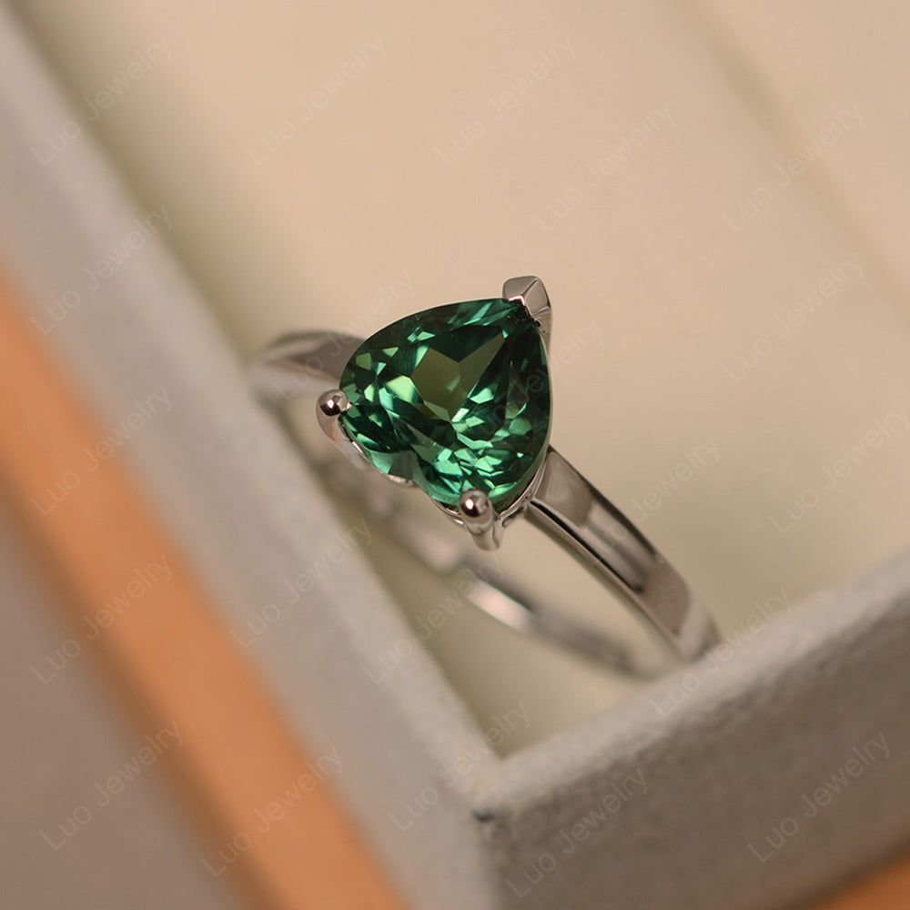 Hear Cut Green Sapphire Solitaire Ring For Women - LUO Jewelry