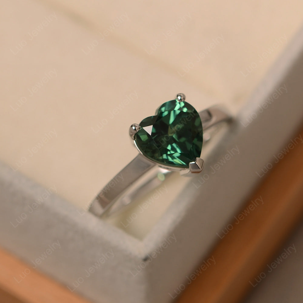 Hear Cut Green Sapphire Solitaire Ring For Women - LUO Jewelry
