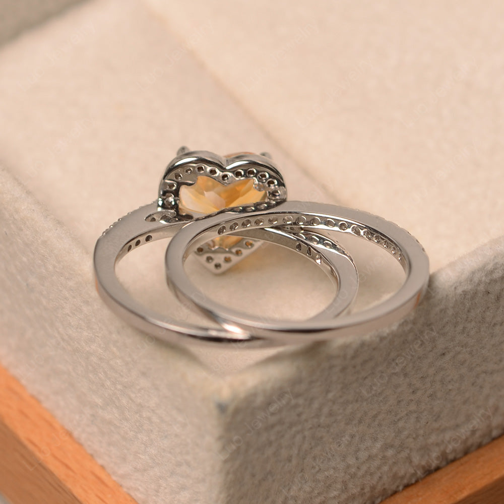 Heart Shaped Citrine Halo Bridal Set Ring - LUO Jewelry