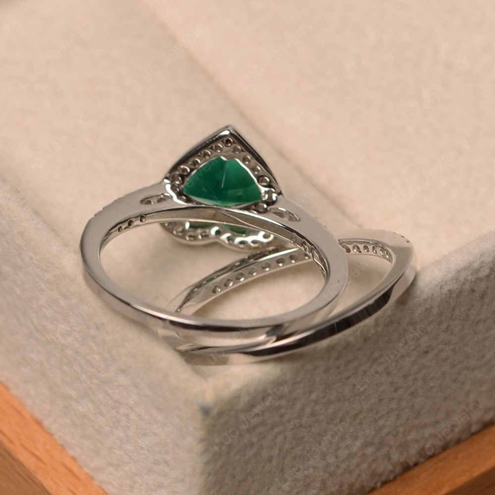 Heart Shaped Lab Emerald Halo Bridal Set Ring - LUO Jewelry