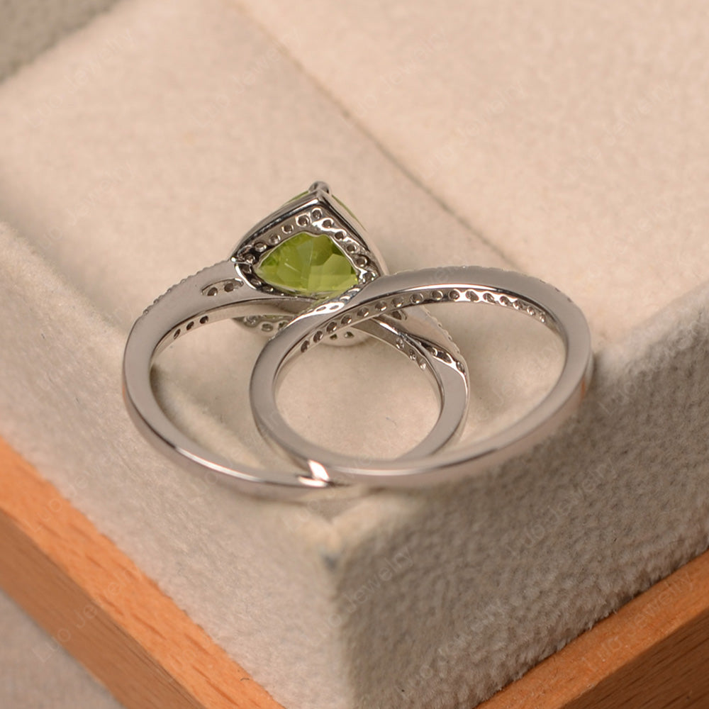 Heart Shaped Peridot Halo Bridal Set Ring - LUO Jewelry