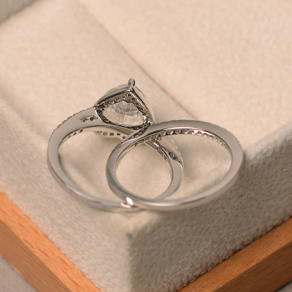 Heart Shaped White Topaz Halo Bridal Set Ring - LUO Jewelry