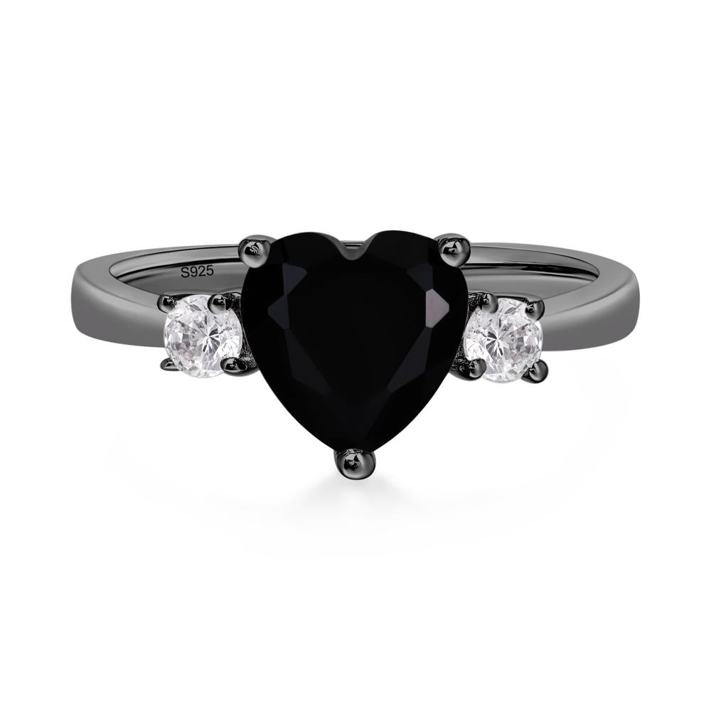 Heart Black Spinel Engagement Ring - LUO Jewelry #metal_black finish sterling silver