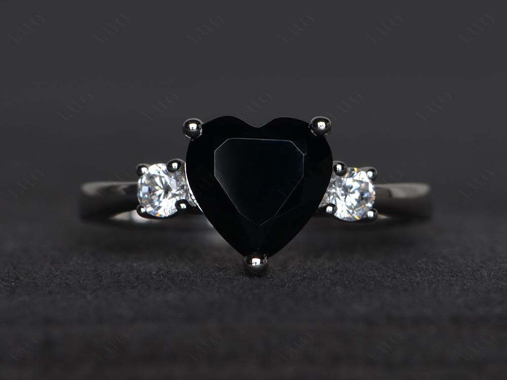Heart Black Spinel Engagement Ring - LUO Jewelry