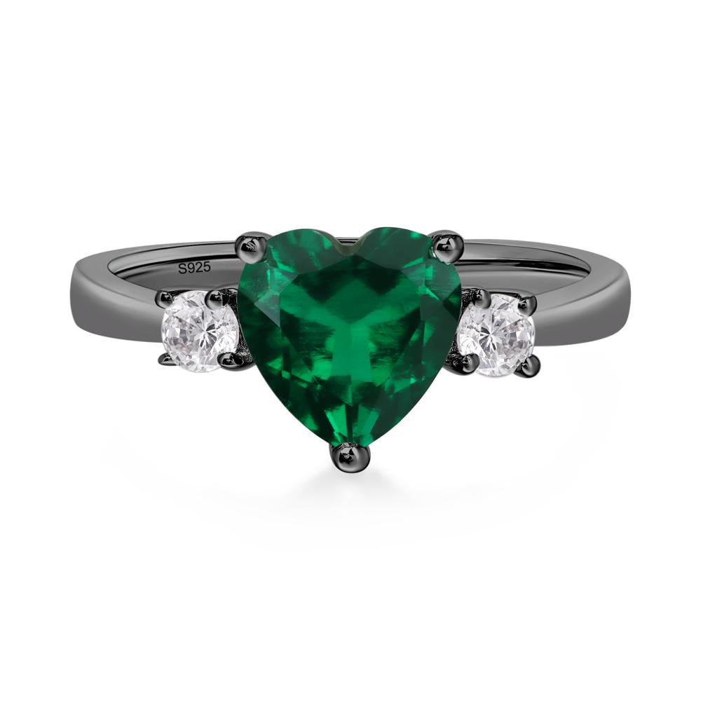 Heart Emerald Engagement Ring - LUO Jewelry #metal_black finish sterling silver