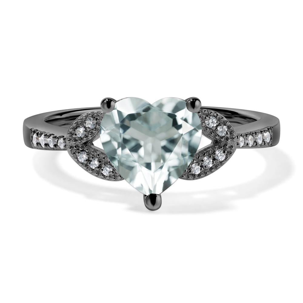Heart Shaped Aquamarine Engagement Ring - LUO Jewelry #metal_black finish sterling silver