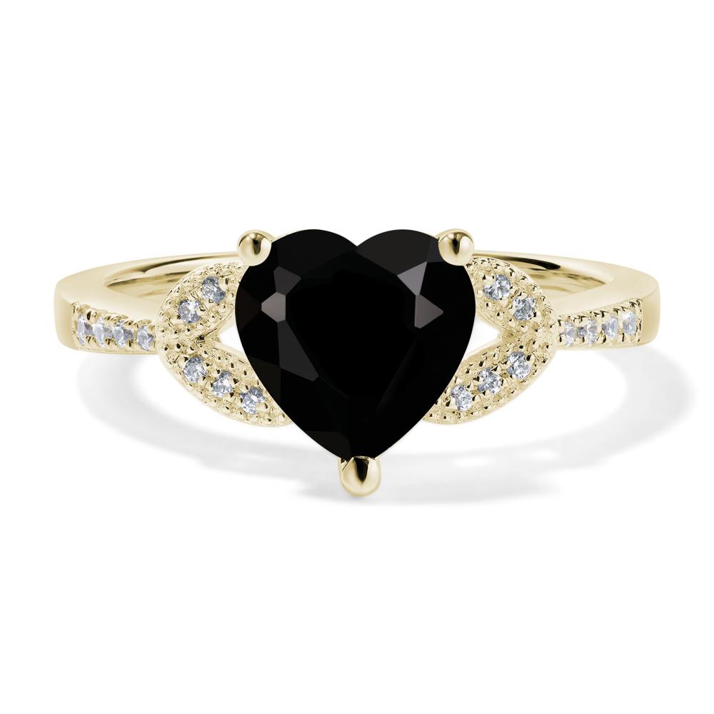 Heart Shaped Black Stone Engagement Ring - LUO Jewelry #metal_14k yellow gold