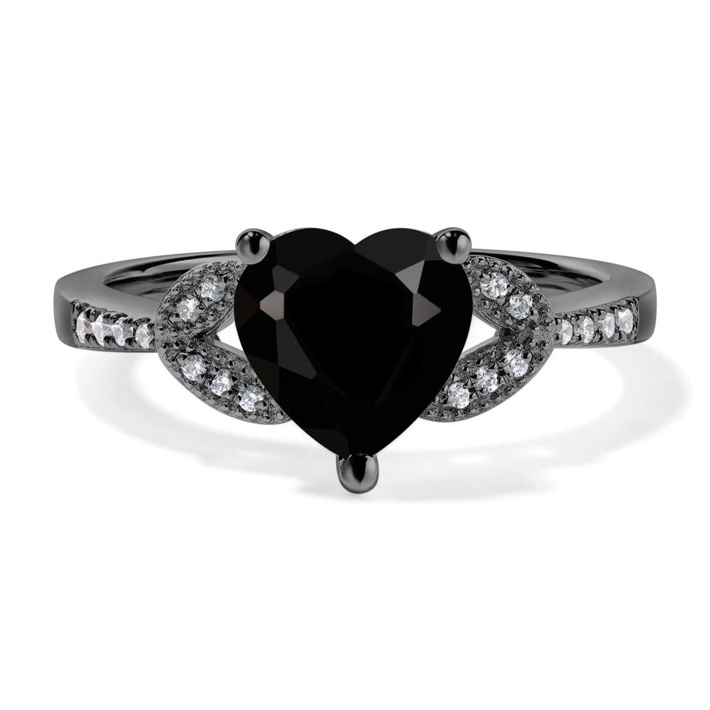 Heart Shaped Black Stone Engagement Ring - LUO Jewelry #metal_black finish sterling silver