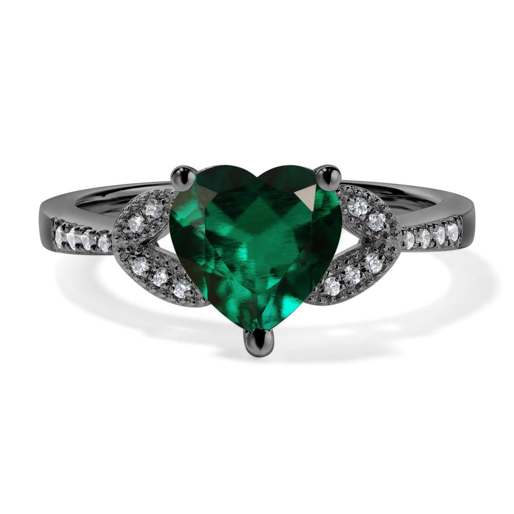 Heart Shaped Lab Created Emerald Engagement Ring - LUO Jewelry #metal_black finish sterling silver