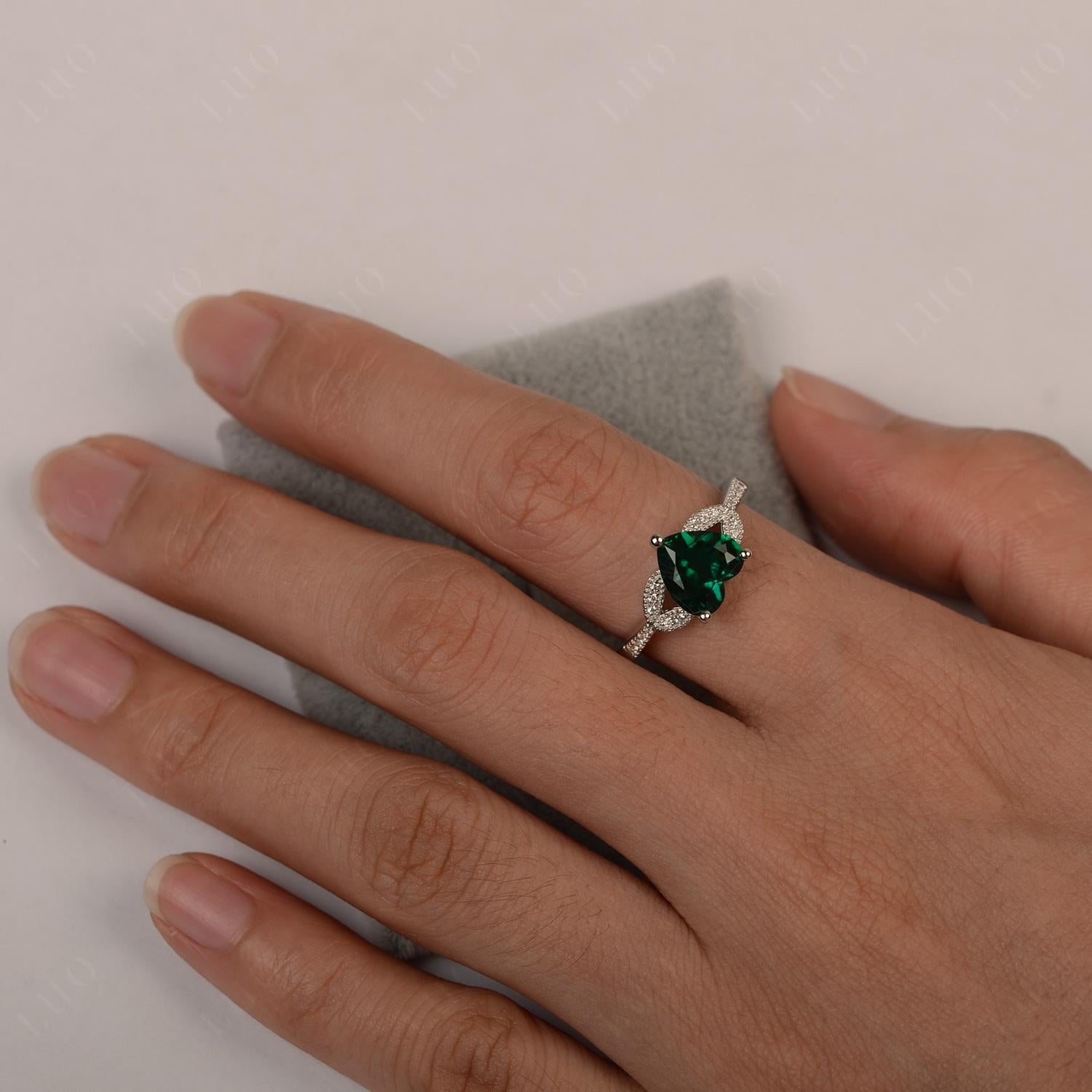 Heart Shaped Lab Created Emerald Engagement Ring - LUO Jewelry