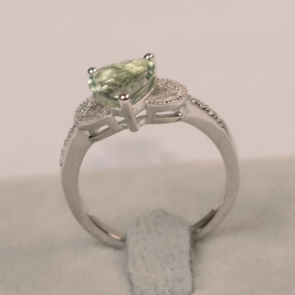 Heart Shaped Green Amethyst Engagement Ring - LUO Jewelry