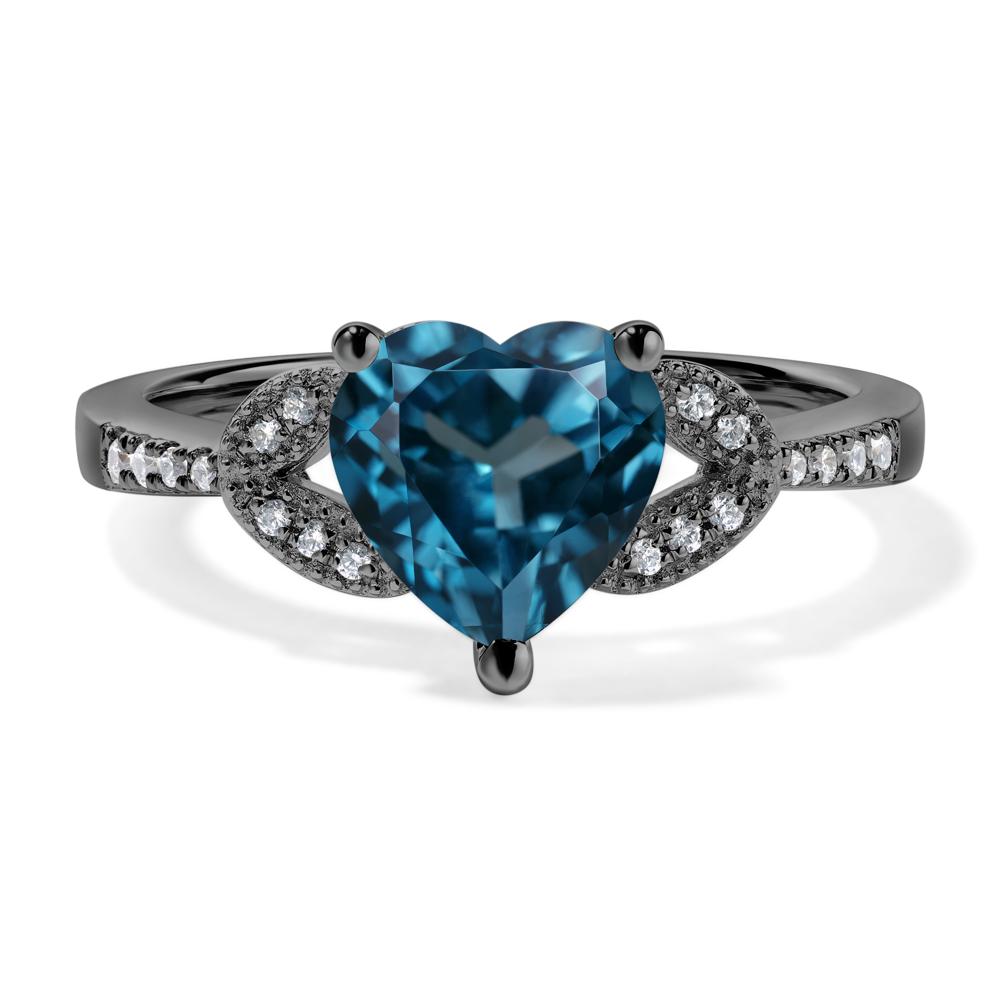 Heart Shaped London Blue Topaz Engagement Ring - LUO Jewelry #metal_black finish sterling silver