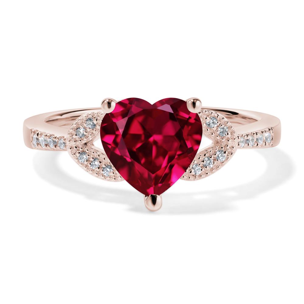 Heart Shaped Lab Grown Ruby Engagement Ring - LUO Jewelry #metal_14k rose gold
