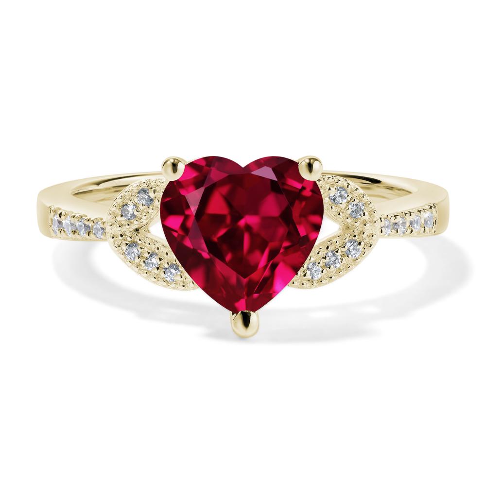 Heart Shaped Lab Grown Ruby Engagement Ring - LUO Jewelry #metal_14k yellow gold