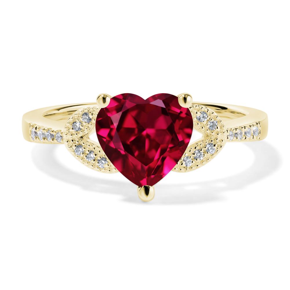 Heart Shaped Lab Grown Ruby Engagement Ring - LUO Jewelry #metal_18k yellow gold