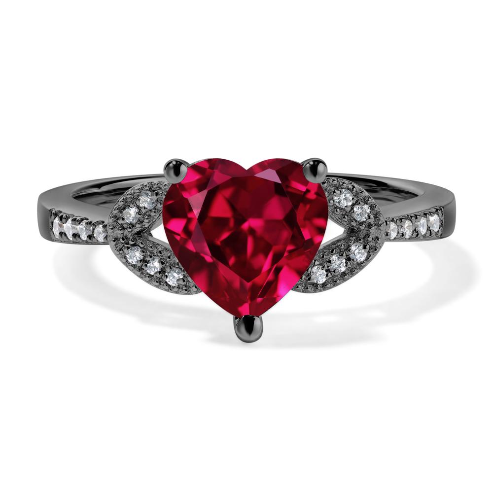 Heart Shaped Lab Grown Ruby Engagement Ring - LUO Jewelry #metal_black finish sterling silver