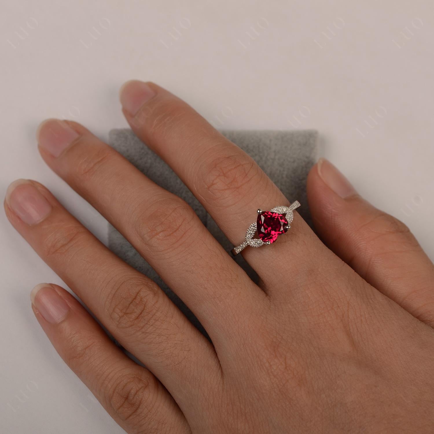 Heart Shaped Lab Grown Ruby Engagement Ring - LUO Jewelry