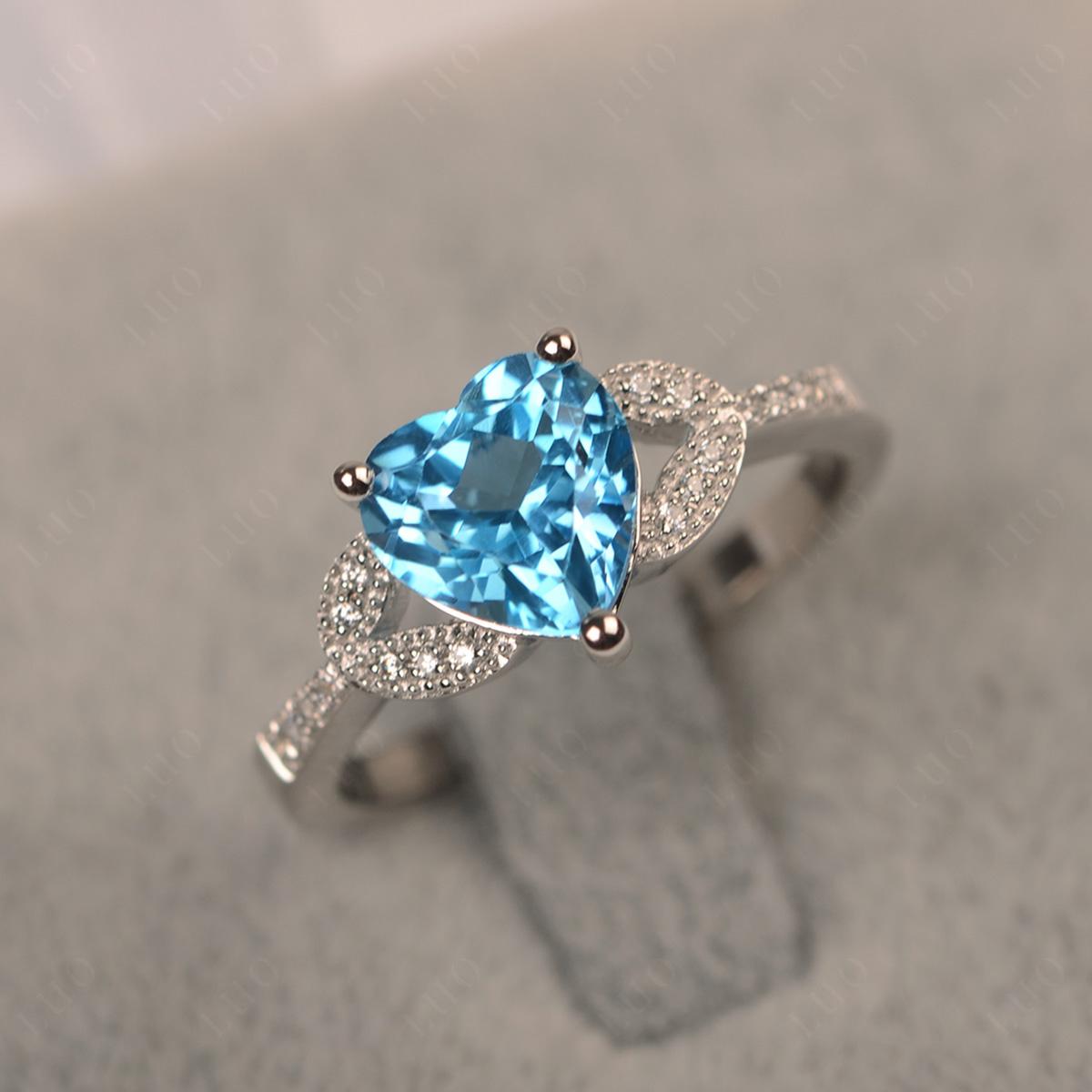 Heart Shaped Swiss Blue Topaz Engagement Ring - LUO Jewelry