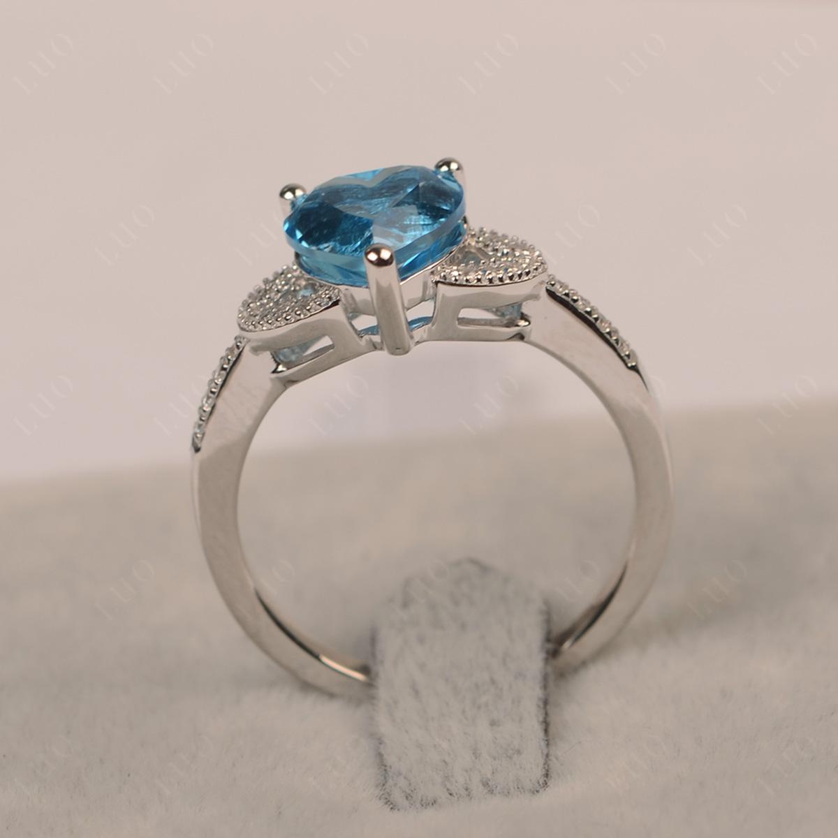 Heart Shaped Swiss Blue Topaz Engagement Ring - LUO Jewelry