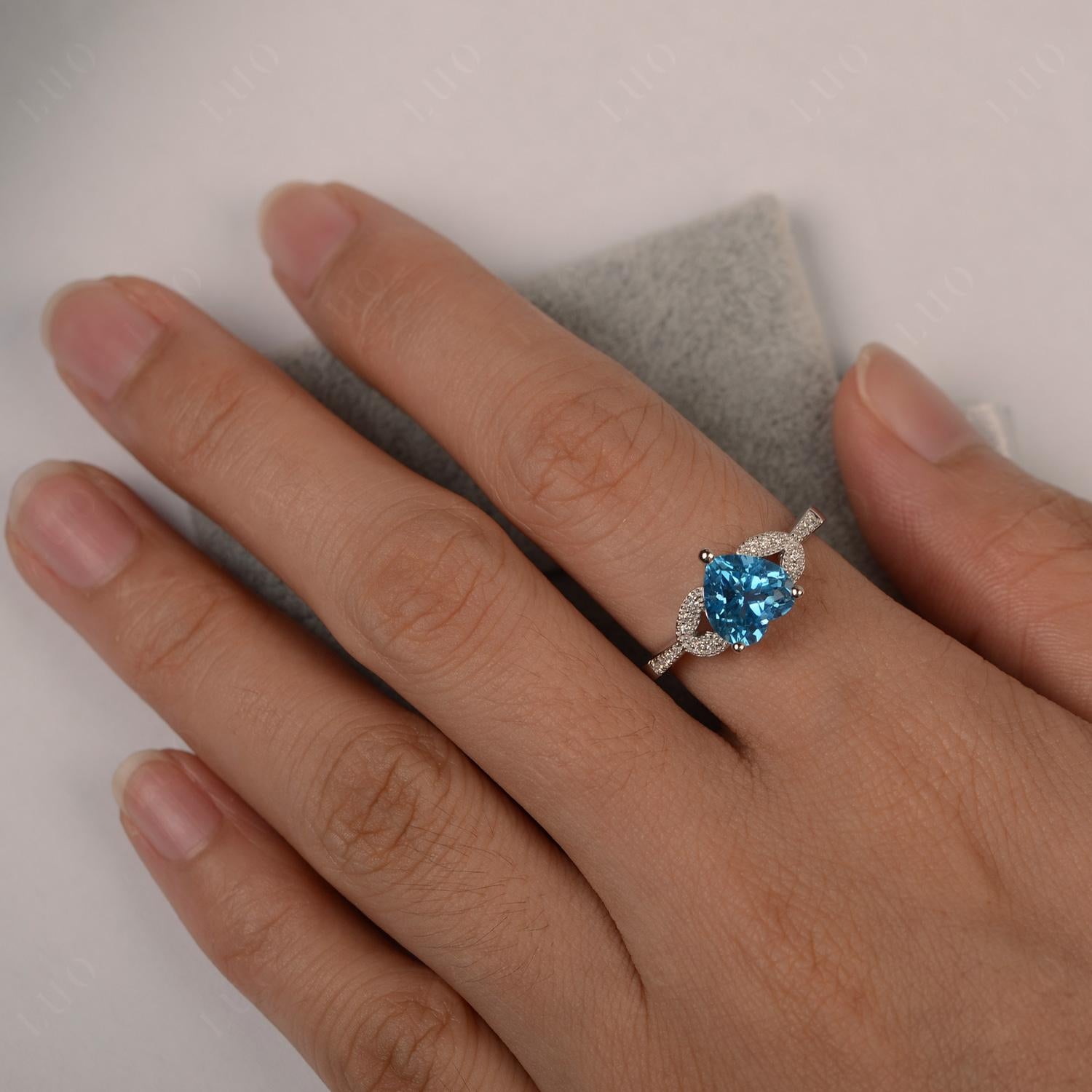 Heart Shaped Swiss Blue Topaz Engagement Ring - LUO Jewelry