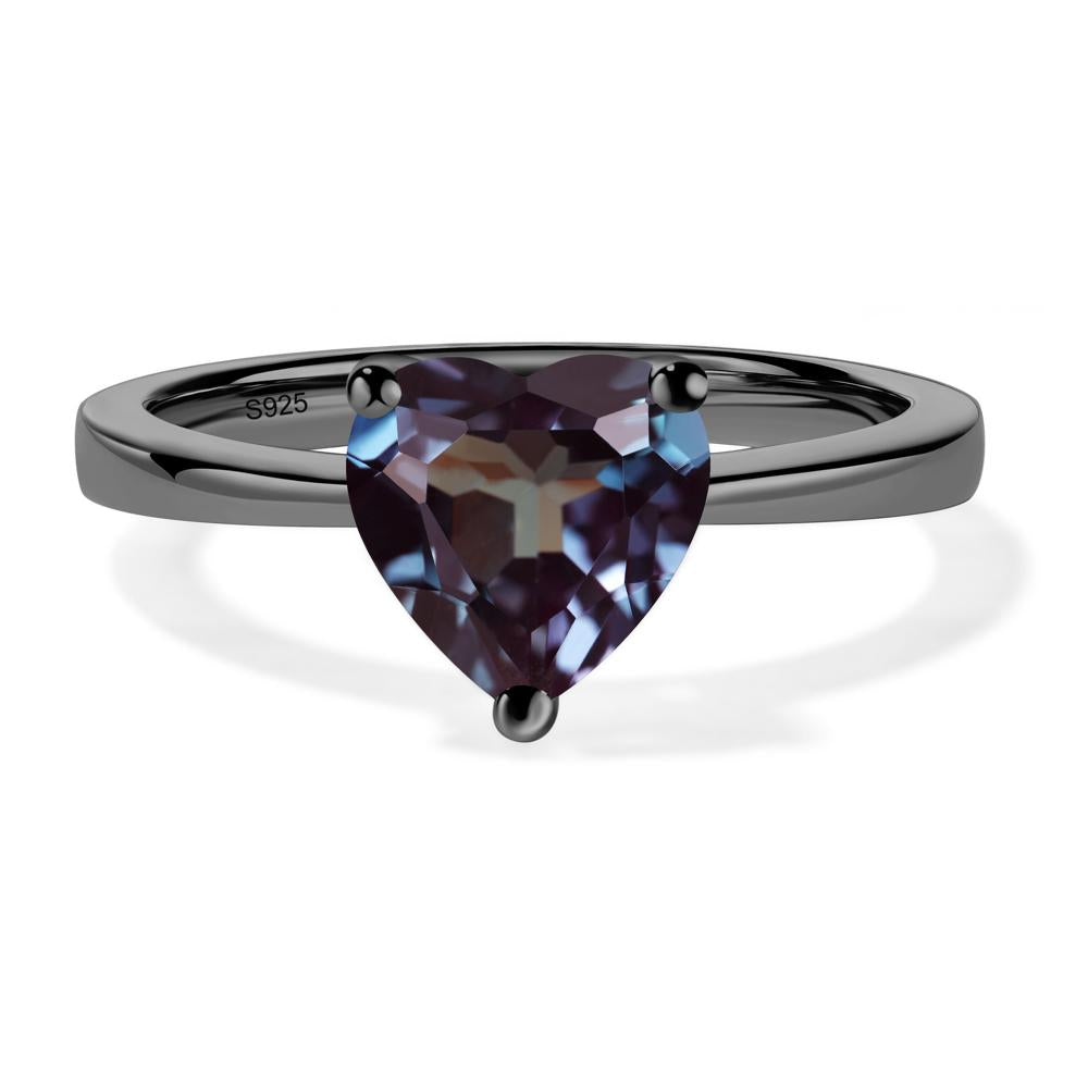 Heart Shaped Lab Created Alexandrite Solitaire Ring - LUO Jewelry #metal_black finish sterling silver
