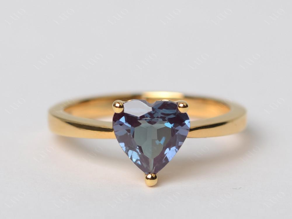 Heart Shaped Lab Created Alexandrite Solitaire Ring - LUO Jewelry