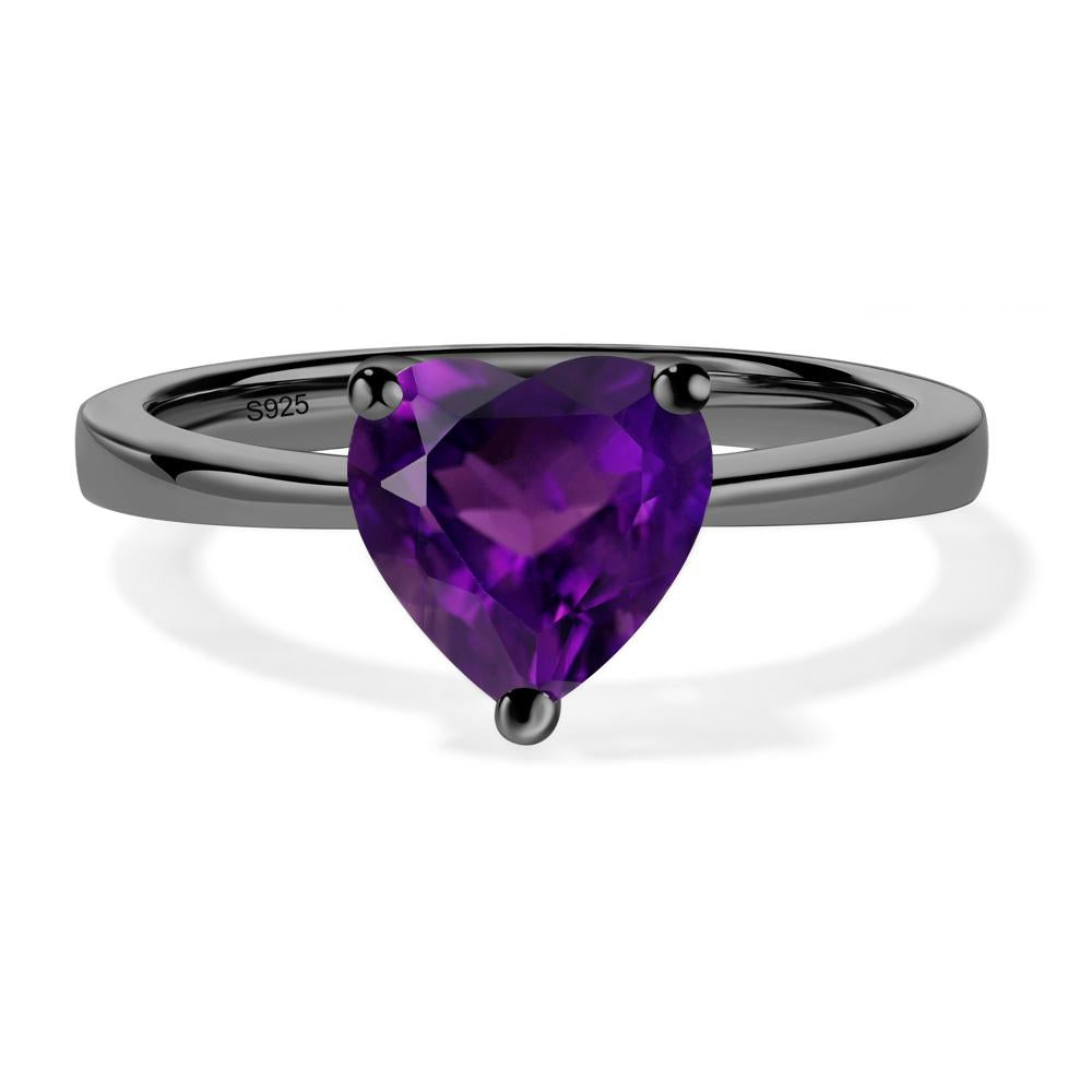 Heart Shaped Amethyst Solitaire Ring - LUO Jewelry #metal_black finish sterling silver