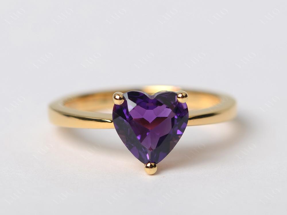 Heart Shaped Amethyst Solitaire Ring - LUO Jewelry