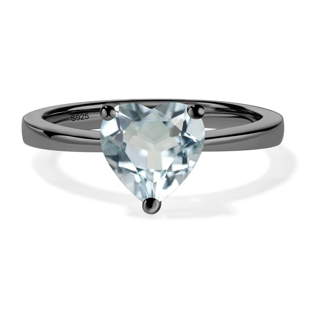 Heart Shaped Aquamarine Solitaire Ring - LUO Jewelry #metal_black finish sterling silver