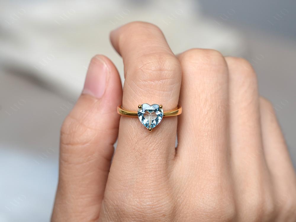 Heart Shaped Aquamarine Solitaire Ring - LUO Jewelry