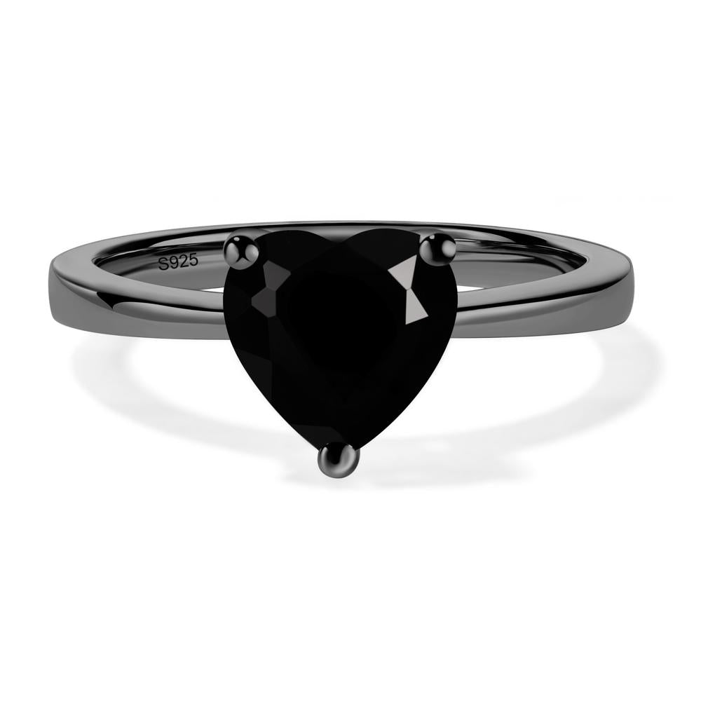 Heart Shaped Black Spinel Solitaire Ring - LUO Jewelry #metal_black finish sterling silver