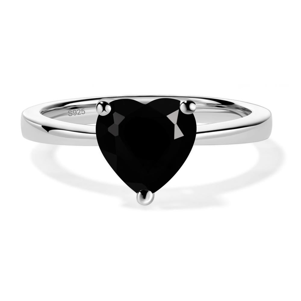 Heart Shaped Black Spinel Solitaire Ring - LUO Jewelry #metal_sterling silver