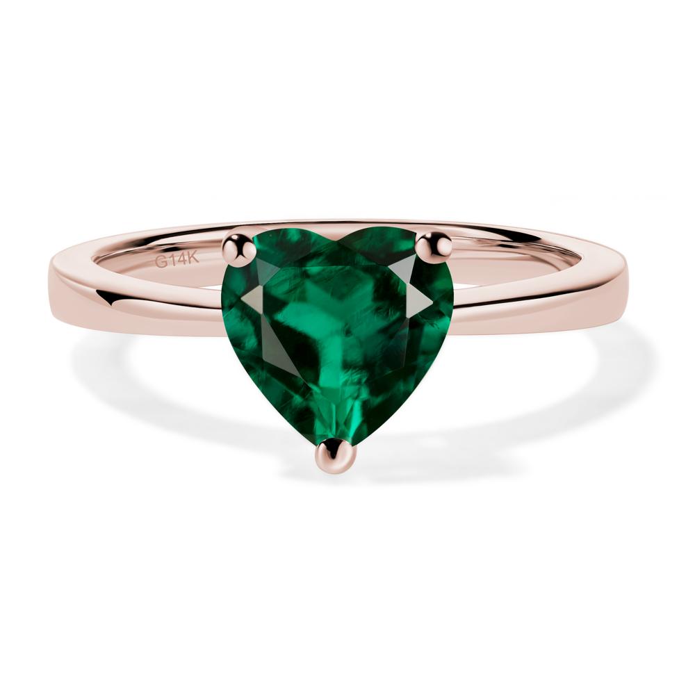 Heart Shaped Lab Grown Emerald Solitaire Ring - LUO Jewelry #metal_14k rose gold