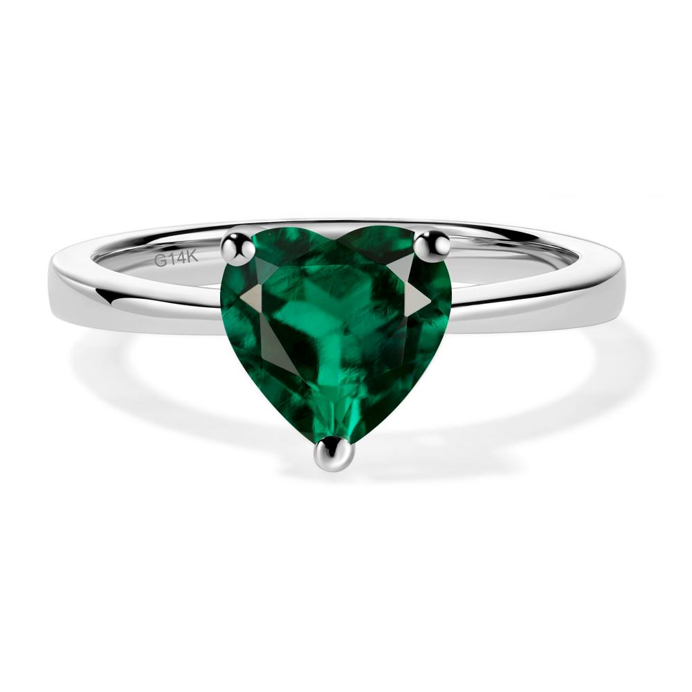 Heart Shaped Lab Grown Emerald Solitaire Ring - LUO Jewelry #metal_14k white gold