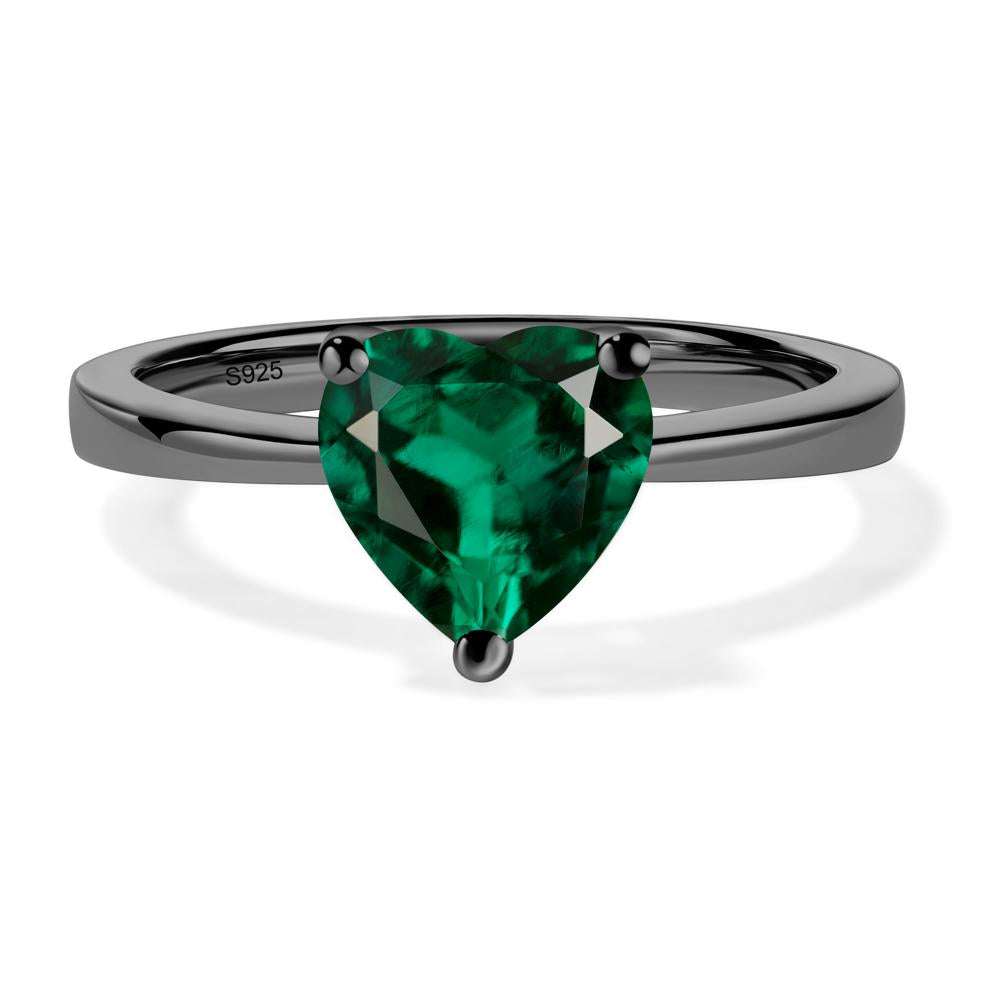 Heart Shaped Lab Grown Emerald Solitaire Ring - LUO Jewelry #metal_black finish sterling silver