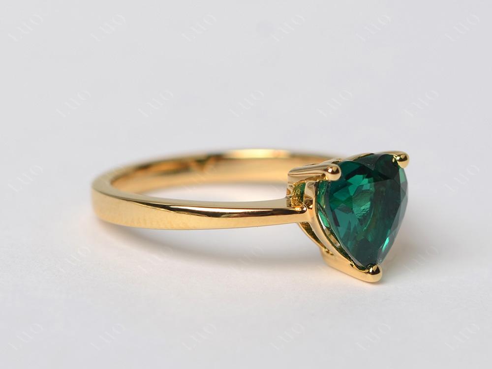 Heart Shaped Lab Grown Emerald Solitaire Ring - LUO Jewelry