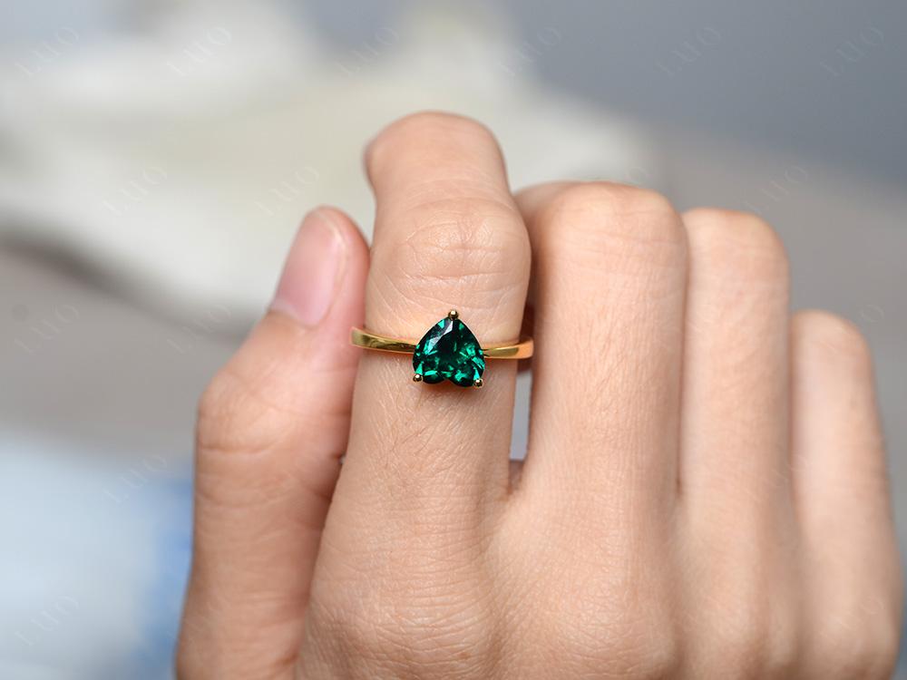 Heart Shaped Lab Grown Emerald Solitaire Ring - LUO Jewelry