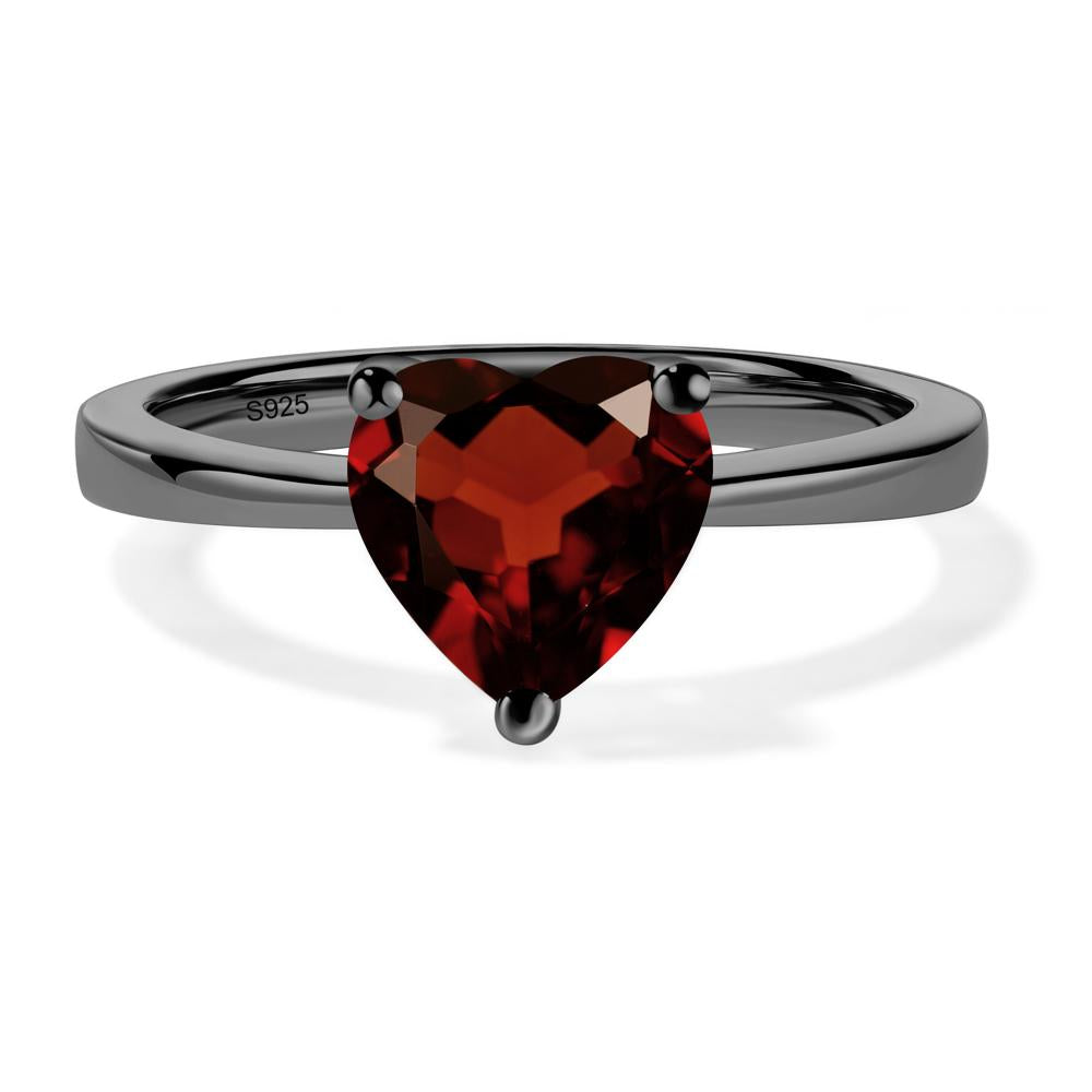 Heart Shaped Garnet Solitaire Ring - LUO Jewelry #metal_black finish sterling silver