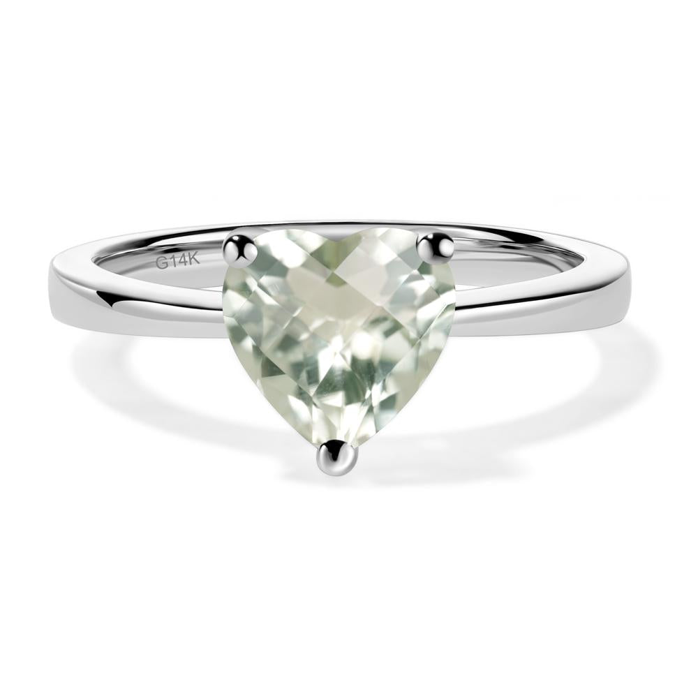 Heart Shaped Green Amethyst Solitaire Ring - LUO Jewelry #metal_14k white gold