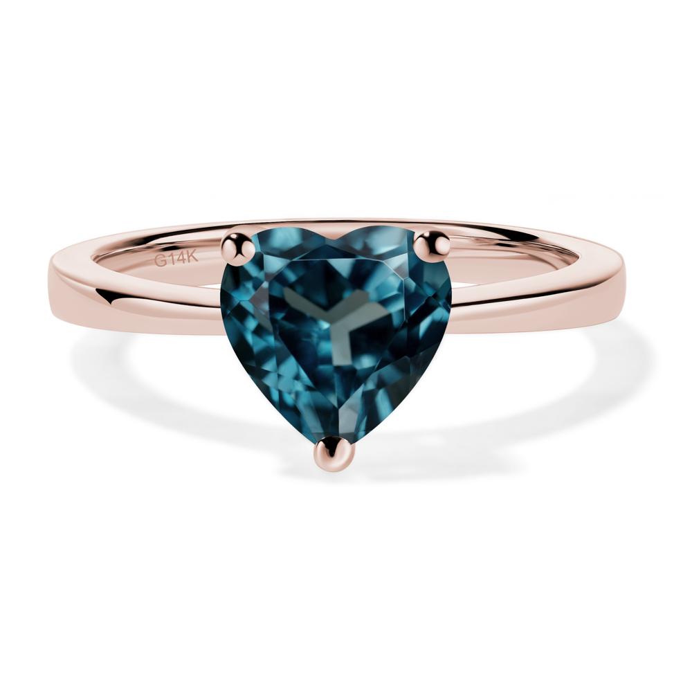 Heart Shaped London Blue Topaz Solitaire Ring - LUO Jewelry #metal_14k rose gold