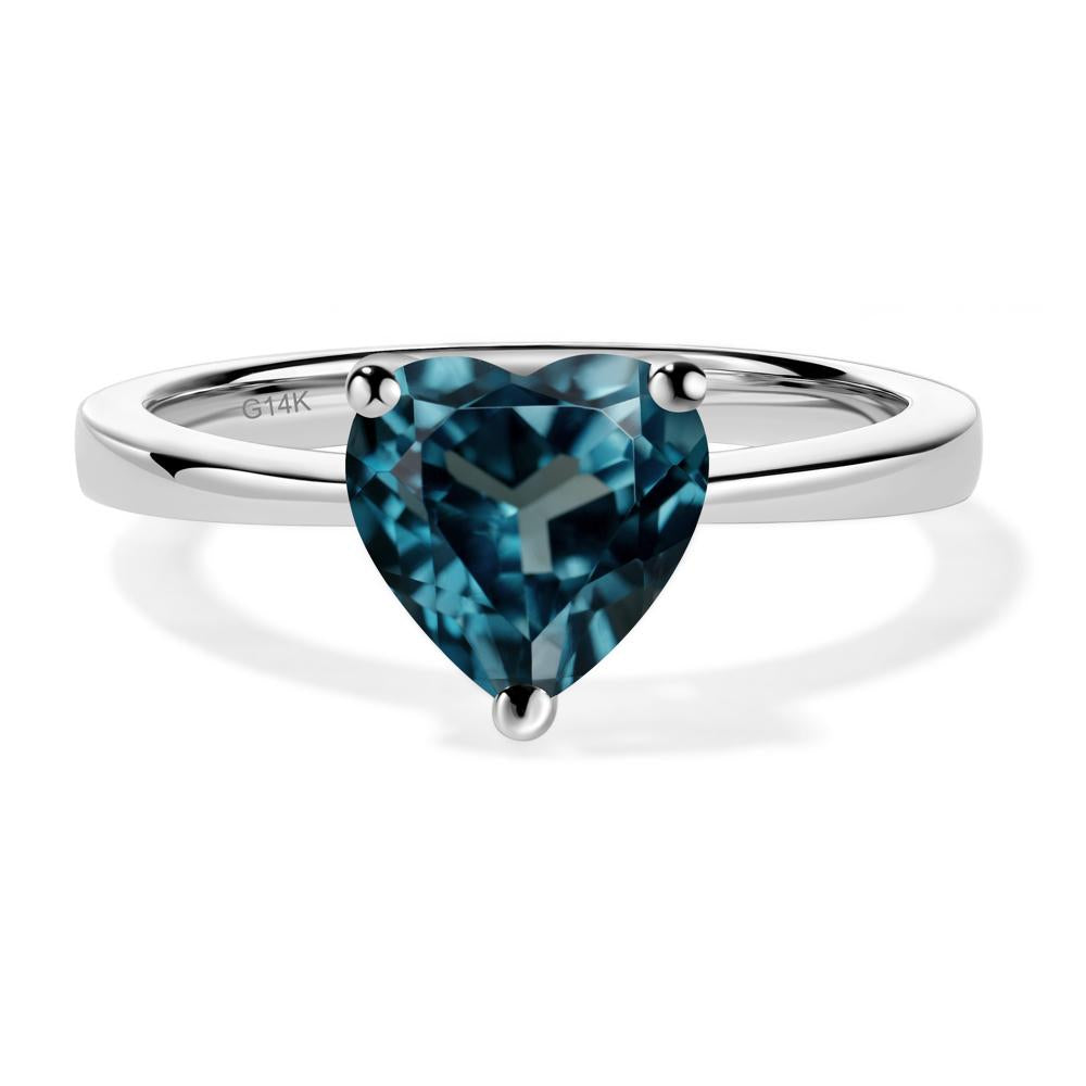 Heart Shaped London Blue Topaz Solitaire Ring - LUO Jewelry #metal_14k white gold