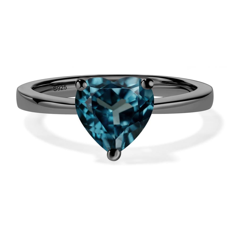 Heart Shaped London Blue Topaz Solitaire Ring - LUO Jewelry #metal_black finish sterling silver